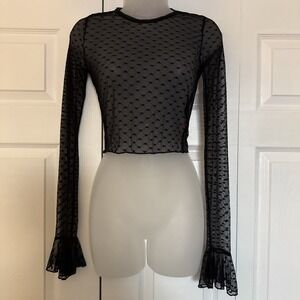 Sugar Thrillz Black Sheer Lace Top Size S Hearts Ruffles Mesh Whimsigoth Witchy